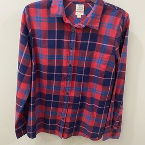 J. Crew Vibrant Red and Blue Plaid Women’s M Perfect Fit Shirt